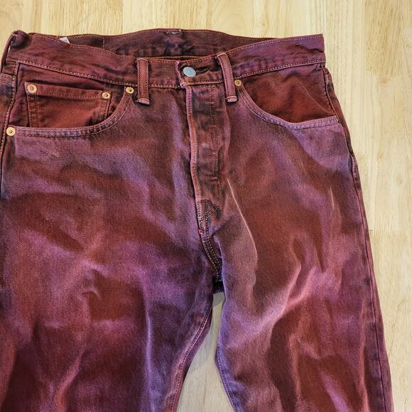 Levi's 501 CT Maroon 31 x 32 Tapered Denim Jeans Faded Tag 90.s Custom Cut - Picture 8 of 16